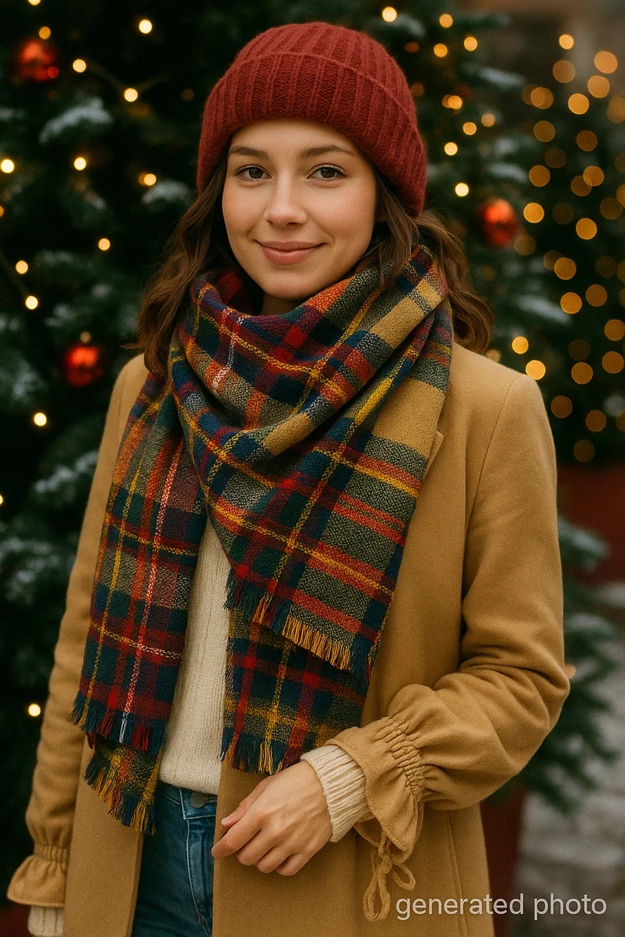 Plaid Tartan Blanket Scarf Cozy Winter Fall Wrap Shawl Fringe Boho One Size